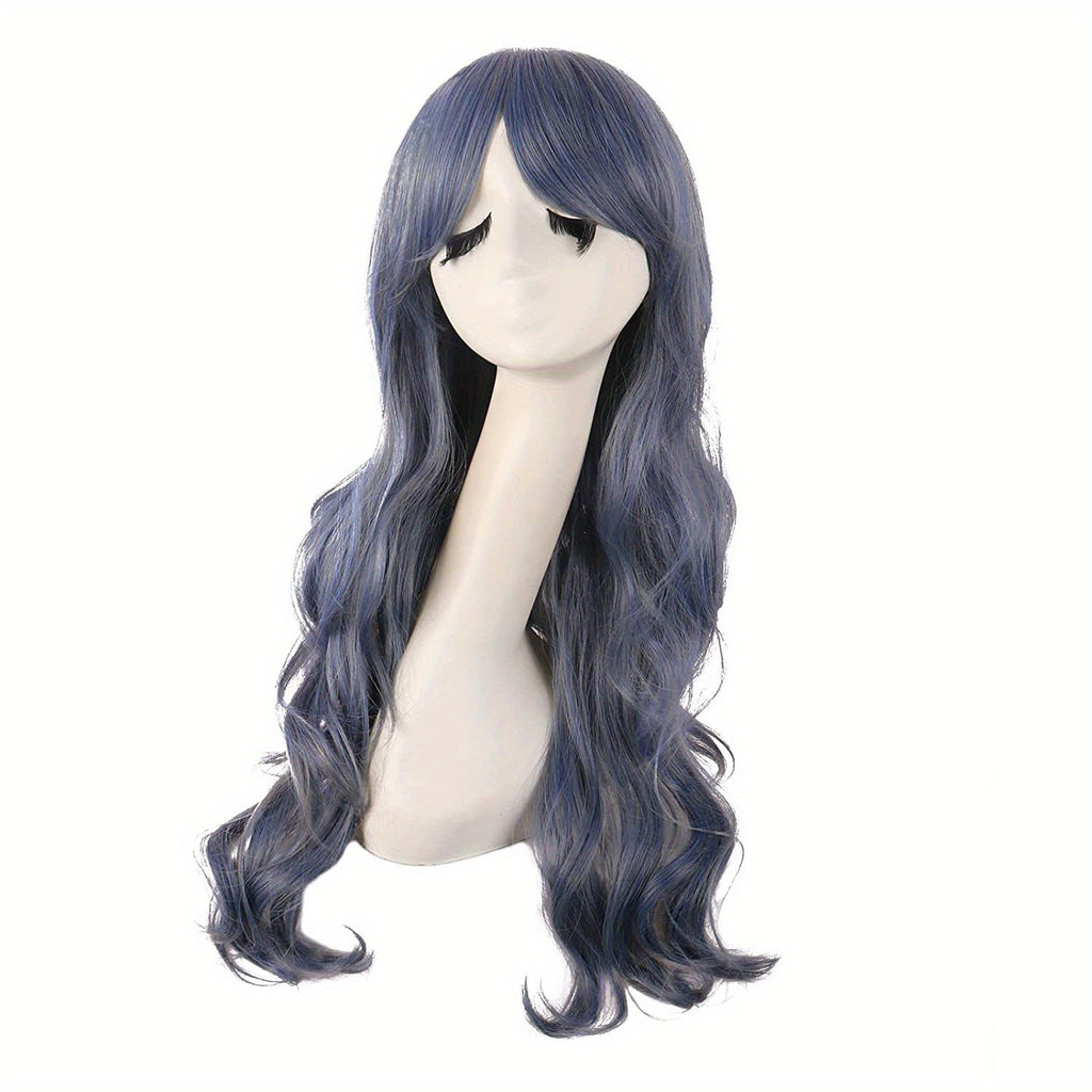 28" Long Curly Wig – Synthetic, Heat-Resistant, Side Bangs