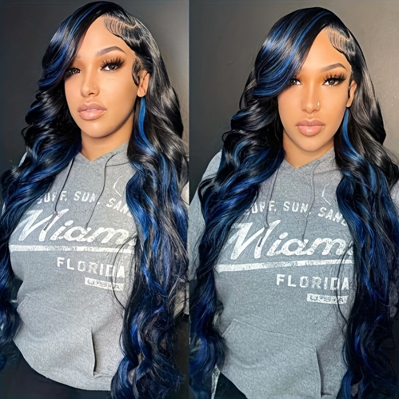 Blue Highlight Body Wave Wig – 13x4 HD Lace, 180% Brazilian Remy