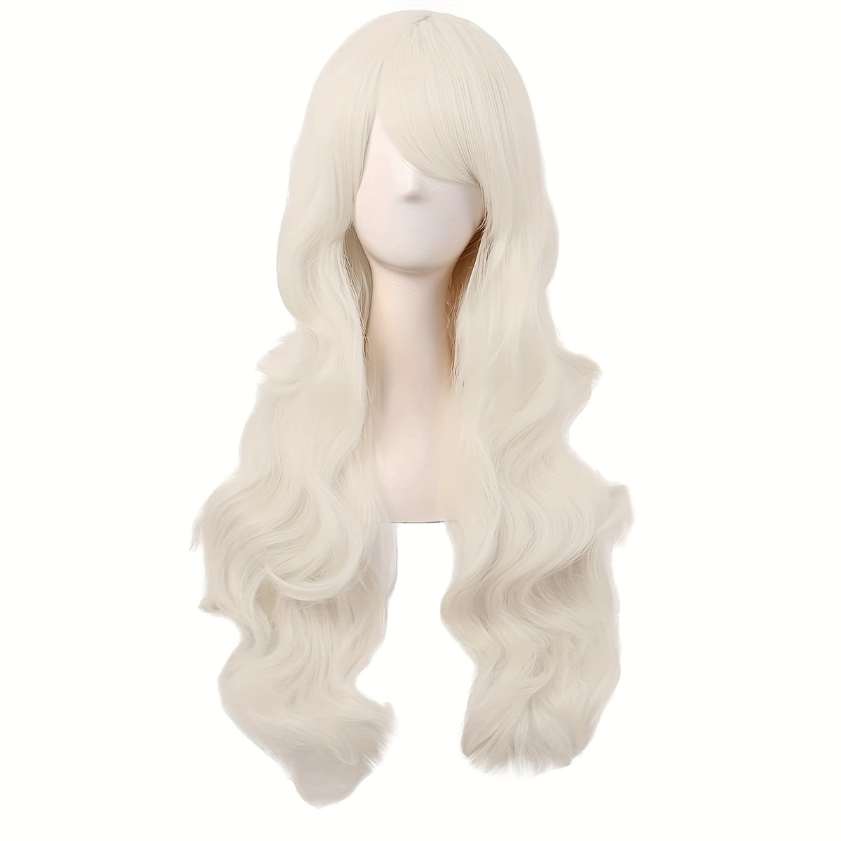 28" Long Curly Wig – Synthetic, Heat-Resistant, Side Bangs
