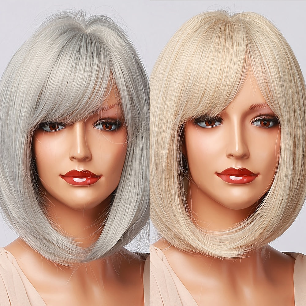 Short Straight Wig – Slight Part, Synthetic Fiber for Women