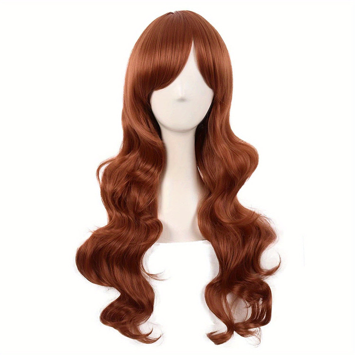 28" Long Curly Wig – Synthetic, Heat-Resistant, Side Bangs