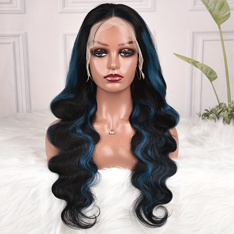 Blue Highlight Body Wave Wig – 13x4 HD Lace, 180% Brazilian Remy