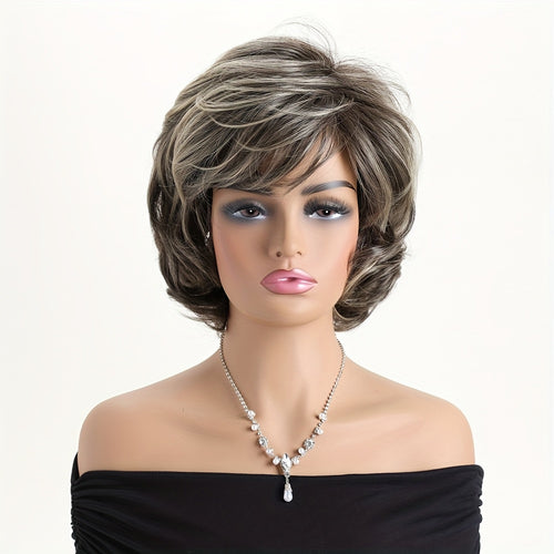 10" Short Curly Wig – Synthetic with Side Bangs for Women
