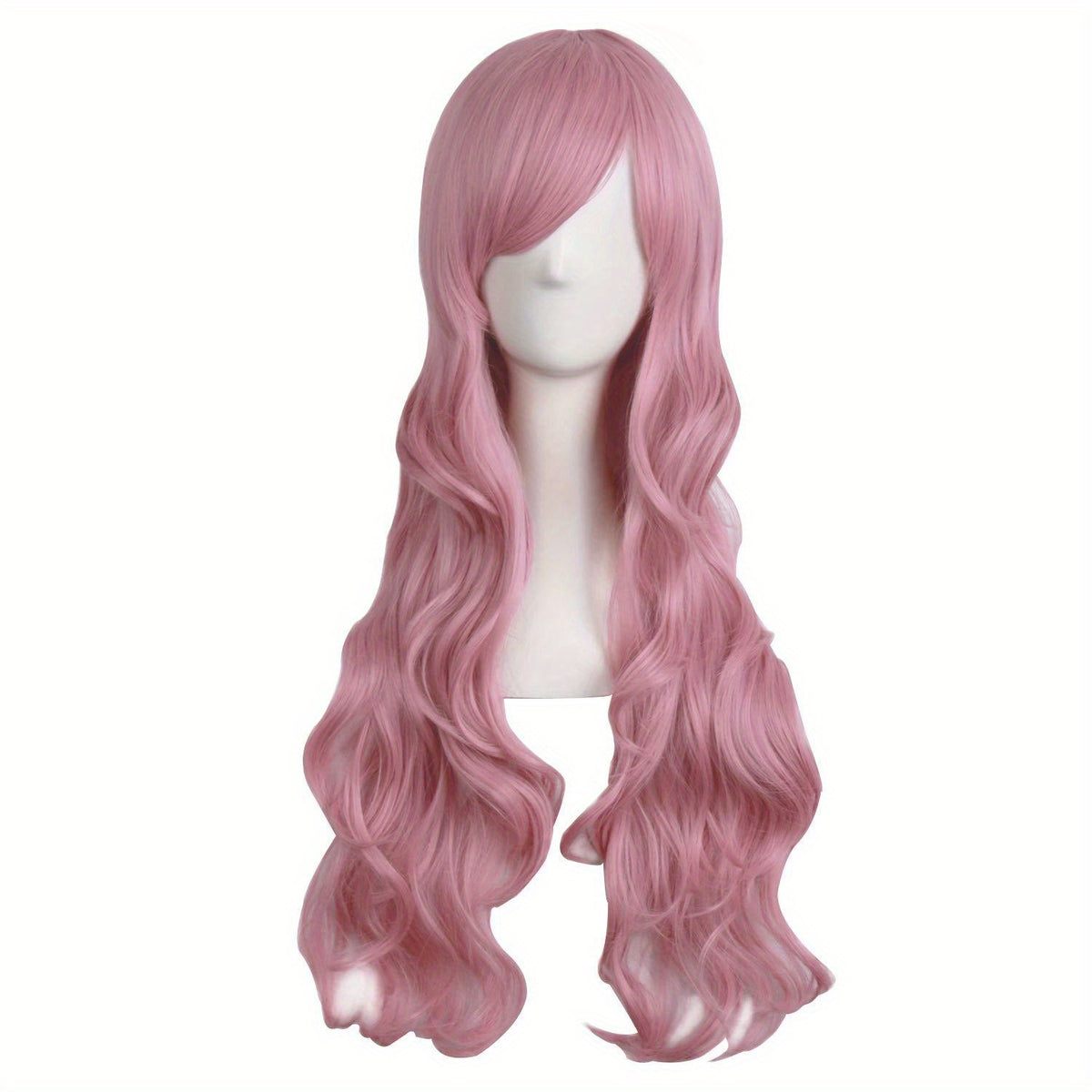 28" Long Curly Wig – Synthetic, Heat-Resistant, Side Bangs