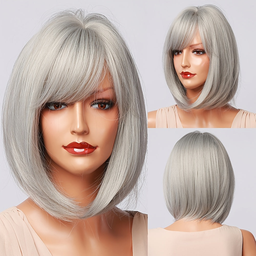 Short Straight Wig – Slight Part, Synthetic Fiber for Women