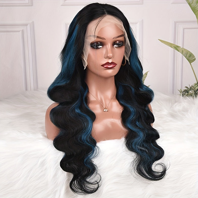 Blue Highlight Body Wave Wig – 13x4 HD Lace, 180% Brazilian Remy