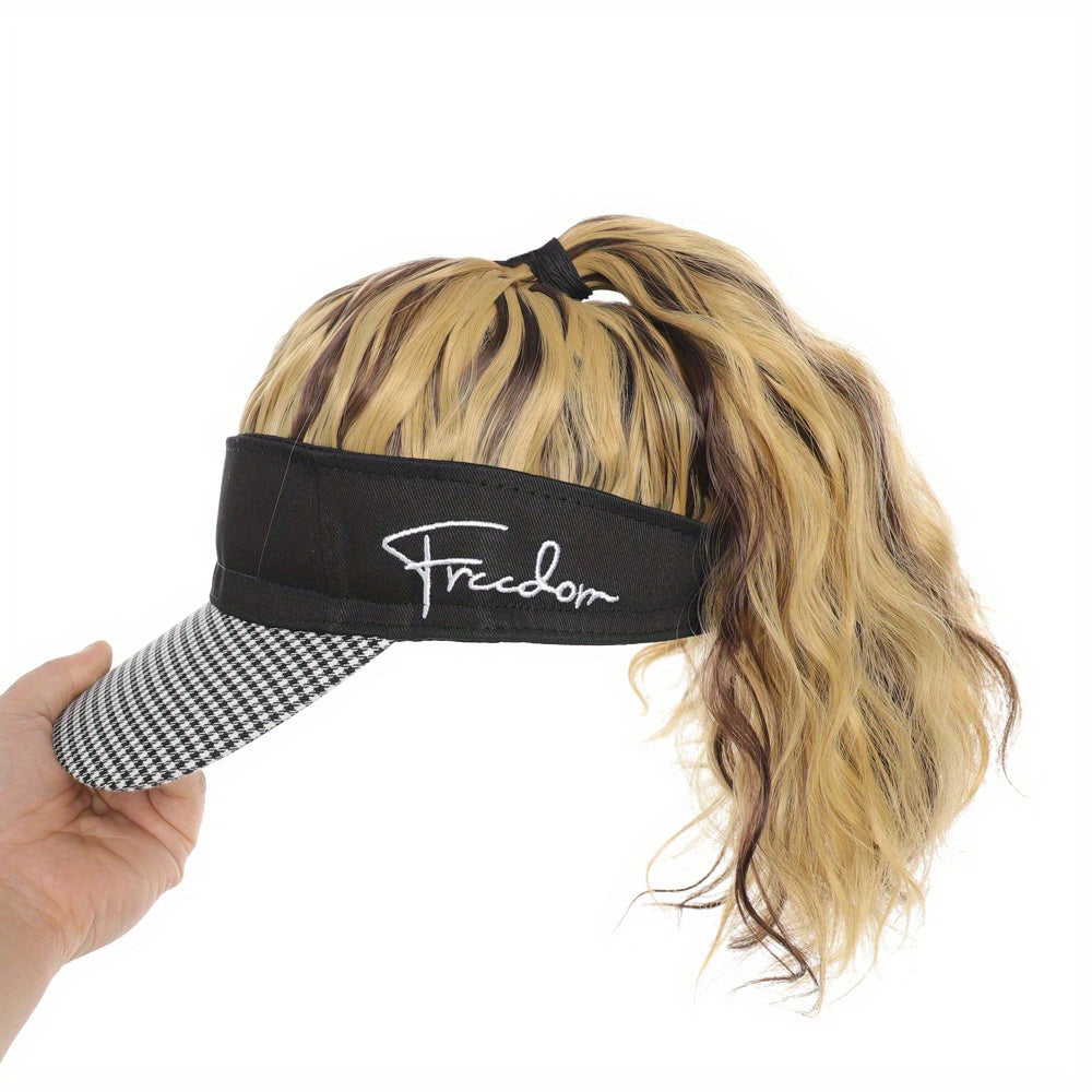 Houndstooth Ponytail Cap Wig – Body Wave Synthetic Hair for Women