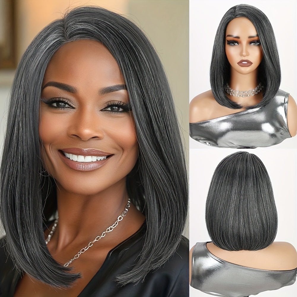 Black to Red Ombre Bob Wig – Heat-Resistant, Side Part, Natural Look
