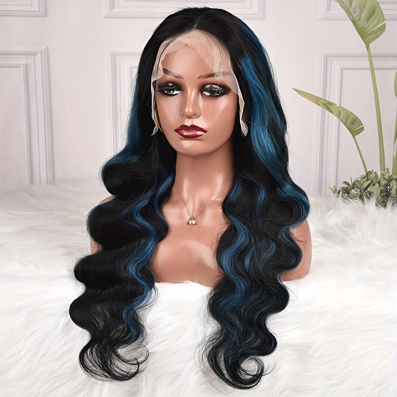 Blue Highlight Body Wave Wig – 13x4 HD Lace, 180% Brazilian Remy