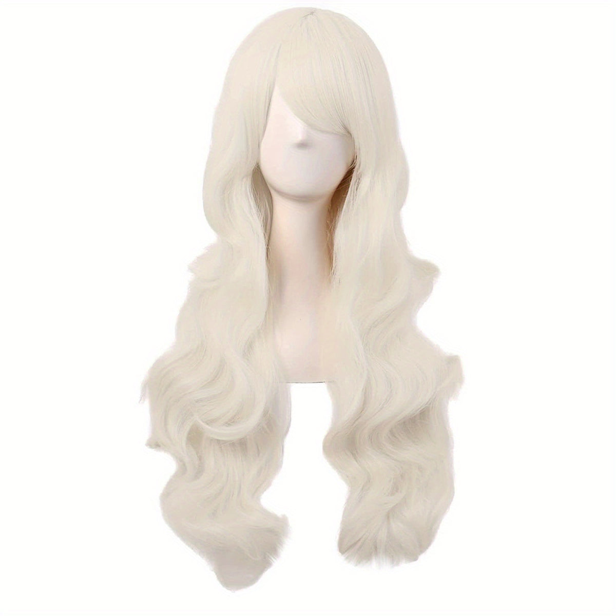 28" Long Curly Wig – Synthetic, Heat-Resistant, Side Bangs