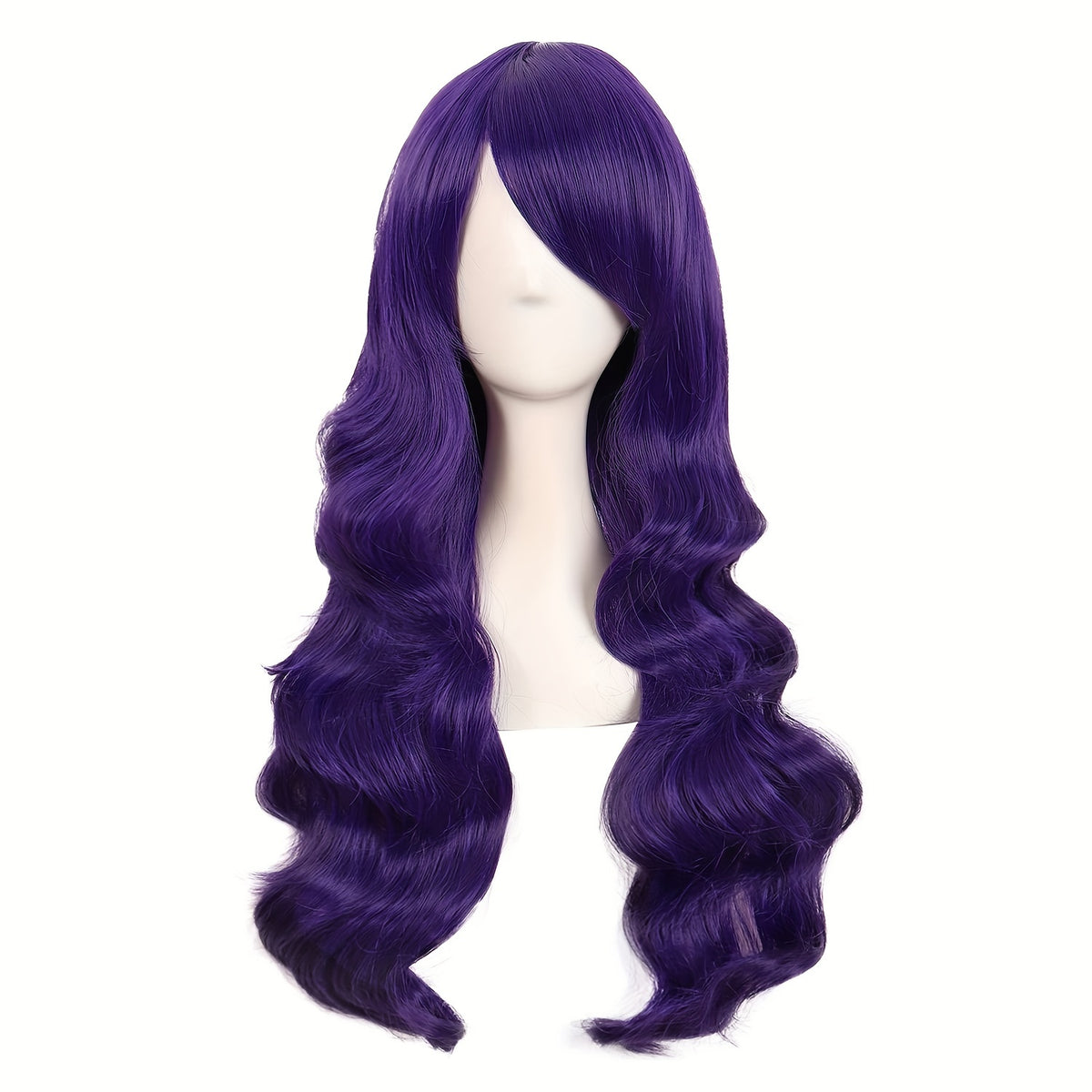 28" Long Curly Wig – Synthetic, Heat-Resistant, Side Bangs
