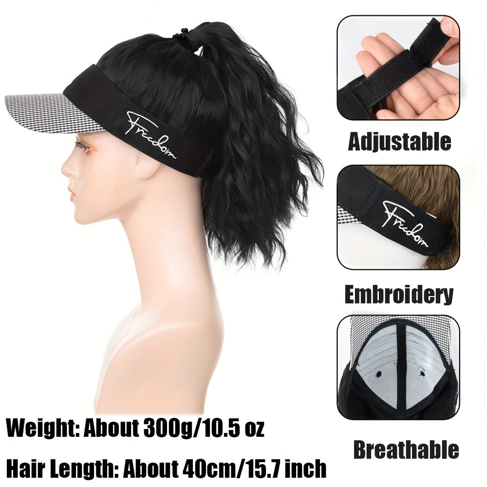 Houndstooth Ponytail Cap Wig – Body Wave Synthetic Hair for Women