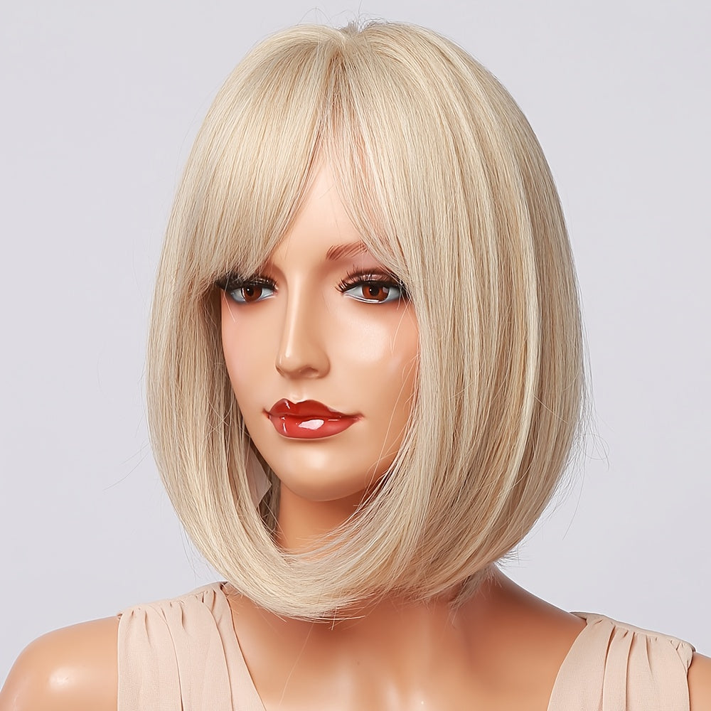 Short Straight Wig – Slight Part, Synthetic Fiber for Women
