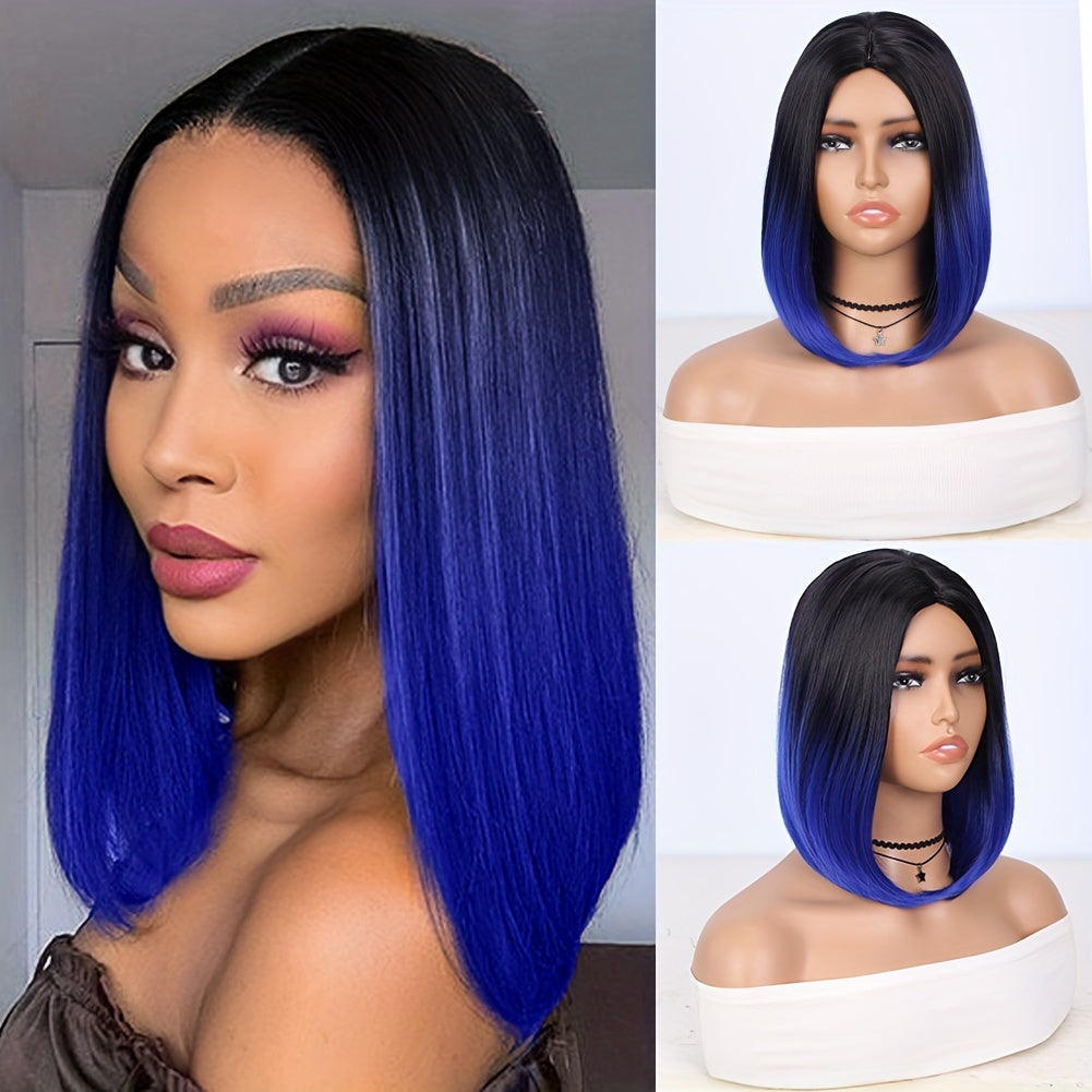 Black to Red Ombre Bob Wig – Heat-Resistant, Side Part, Natural Look