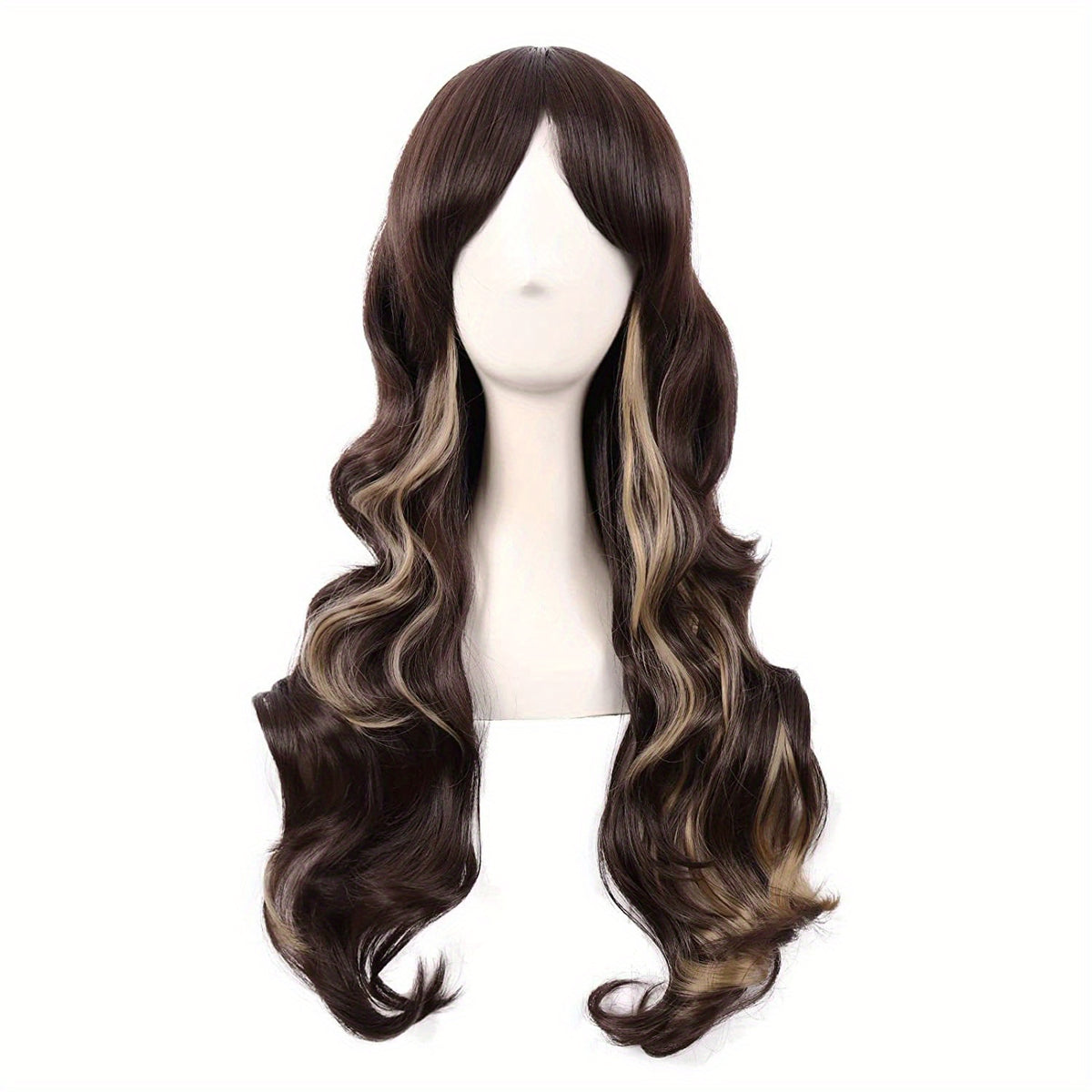 28" Long Curly Wig – Synthetic, Heat-Resistant, Side Bangs