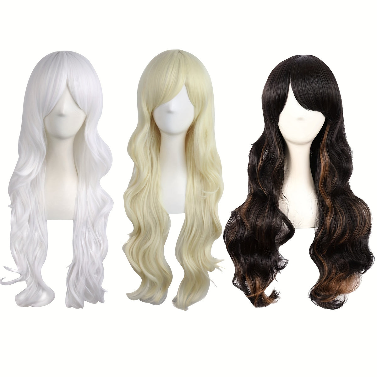 28" Long Curly Wig – Synthetic, Heat-Resistant, Side Bangs