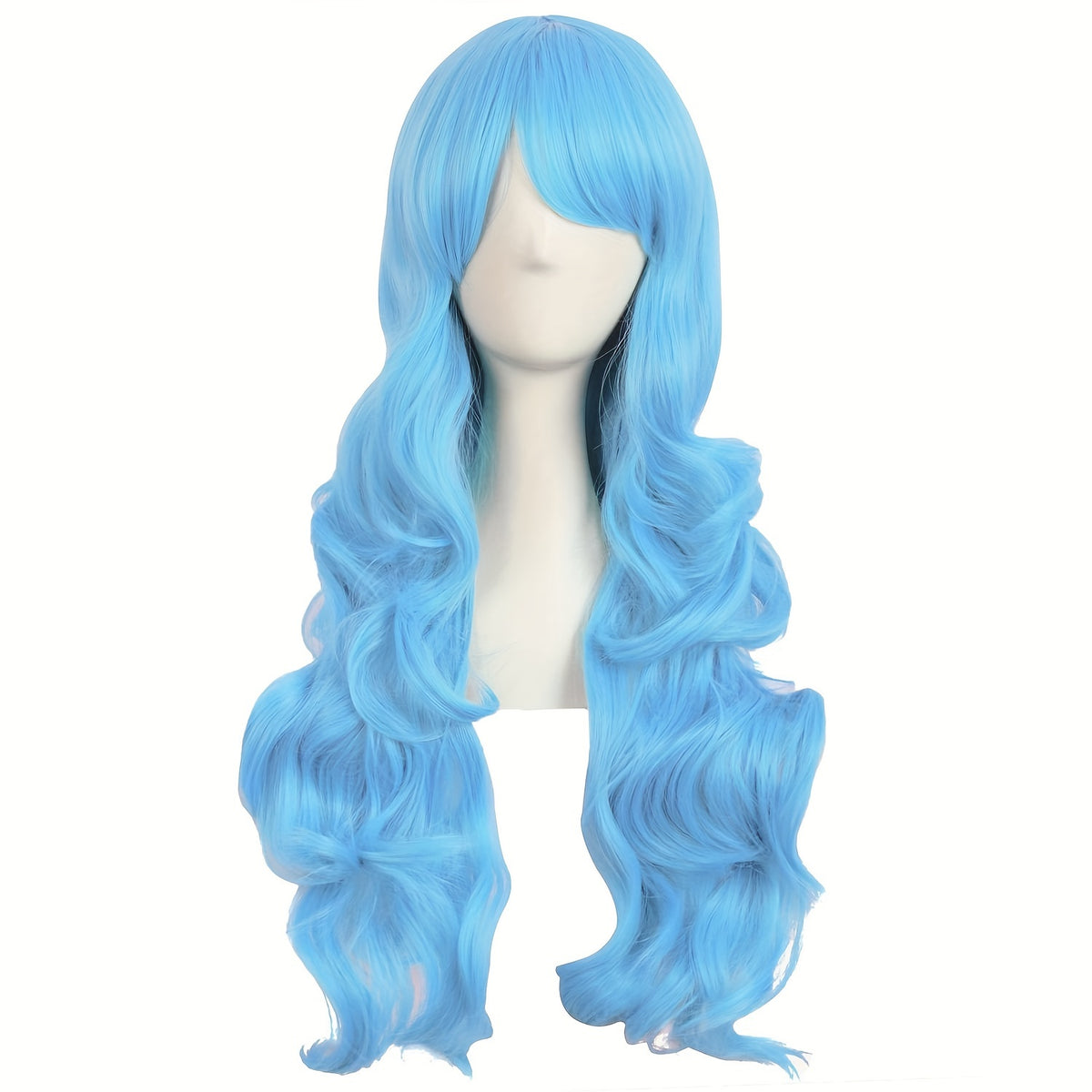 28" Long Curly Wig – Synthetic, Heat-Resistant, Side Bangs