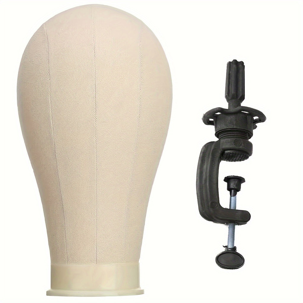 22" Canvas Wig Head with Stand – Mannequin for Styling & Display