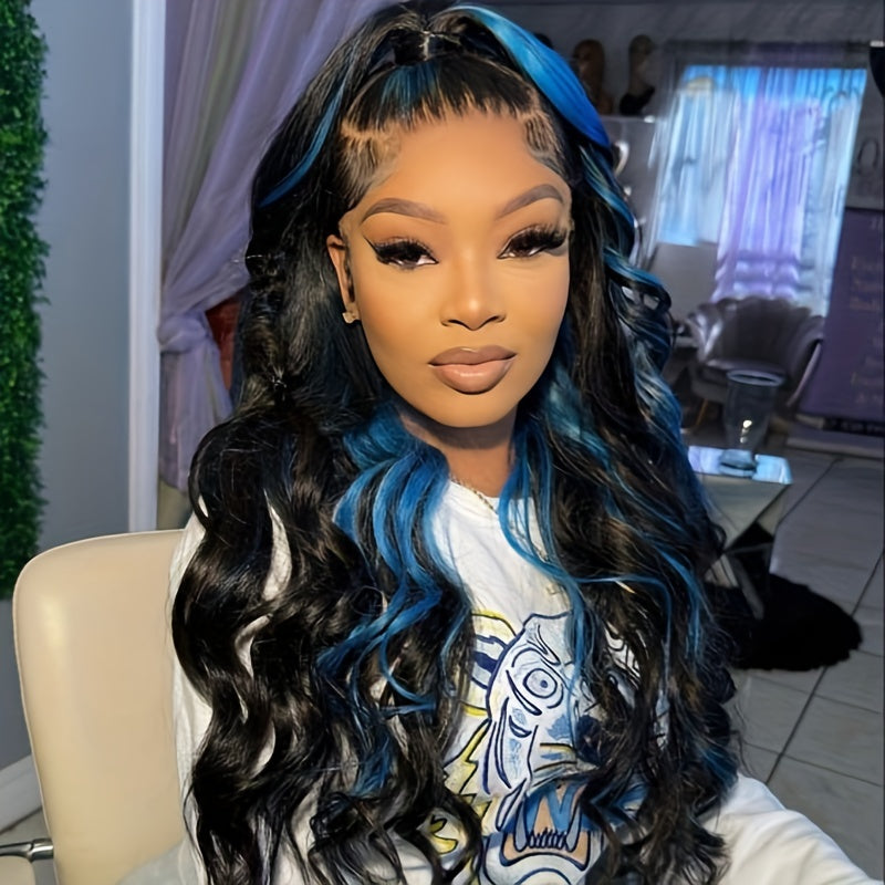 Blue Highlight Body Wave Wig – 13x4 HD Lace, 180% Brazilian Remy