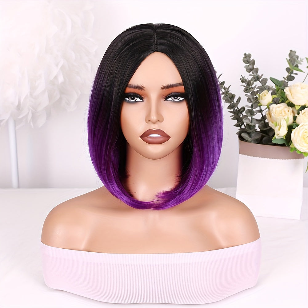 Black to Red Ombre Bob Wig – Heat-Resistant, Side Part, Natural Look