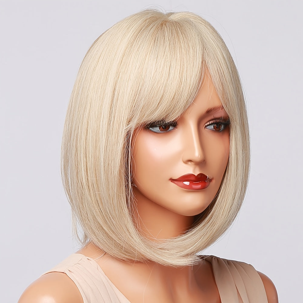 Short Straight Wig – Slight Part, Synthetic Fiber for Women