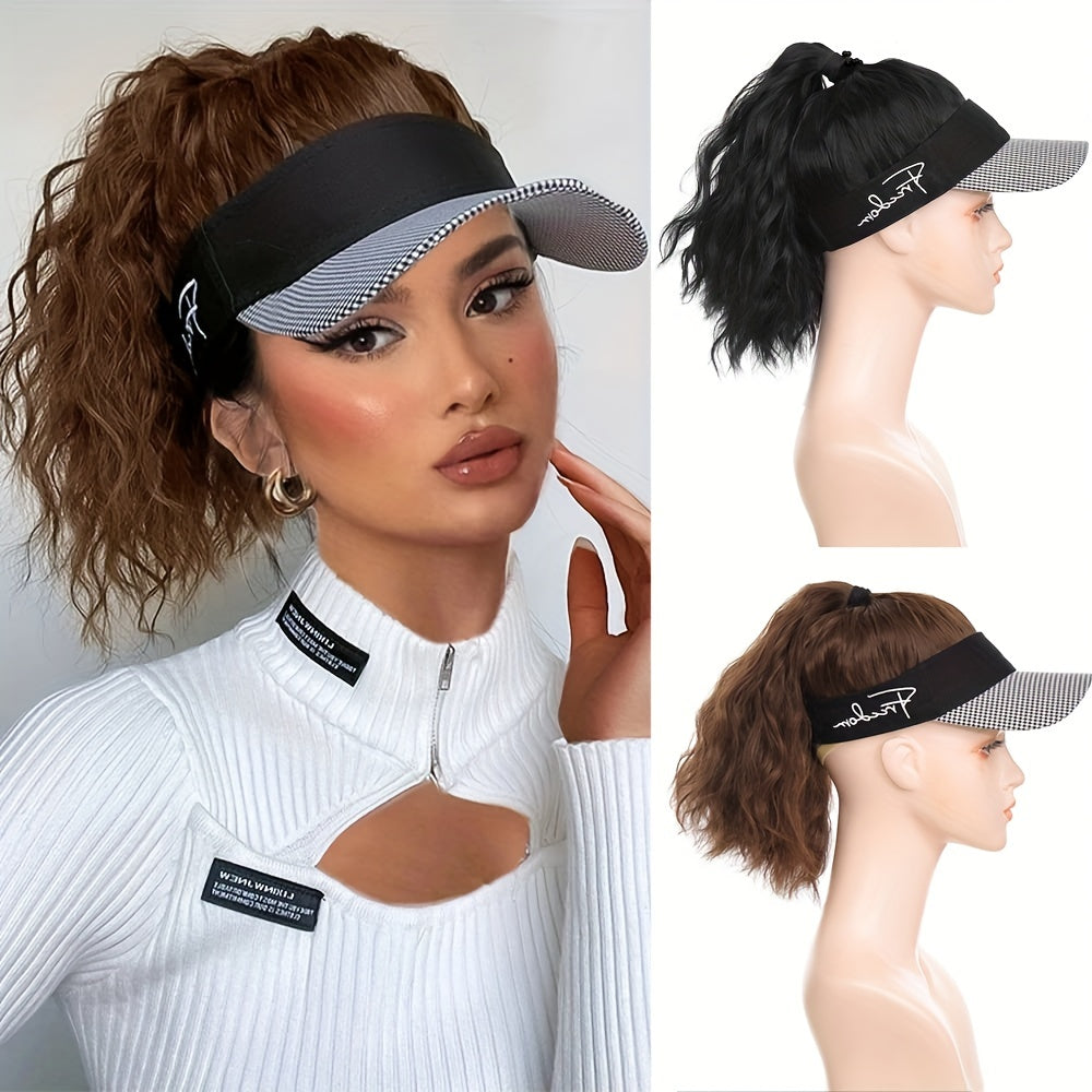 Houndstooth Ponytail Cap Wig – Body Wave Synthetic Hair for Women