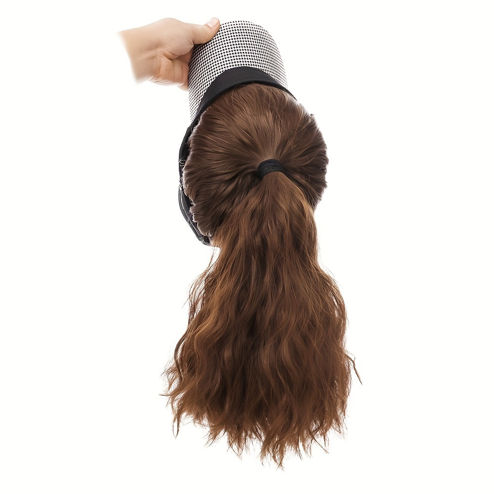 Houndstooth Ponytail Cap Wig – Body Wave Synthetic Hair for Women