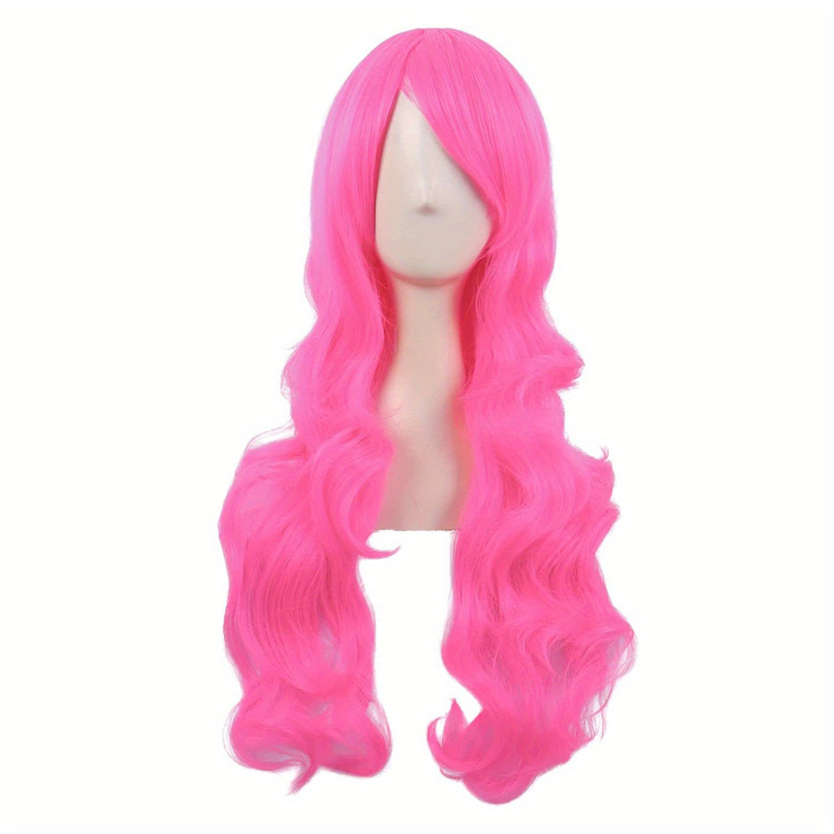 28" Long Curly Wig – Synthetic, Heat-Resistant, Side Bangs