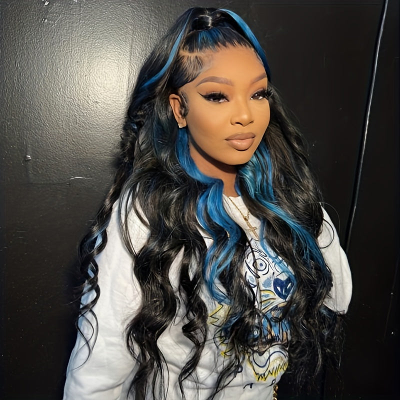 Blue Highlight Body Wave Wig – 13x4 HD Lace, 180% Brazilian Remy