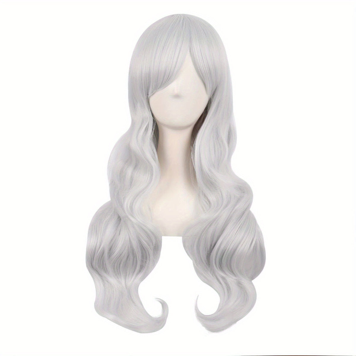 28" Long Curly Wig – Synthetic, Heat-Resistant, Side Bangs