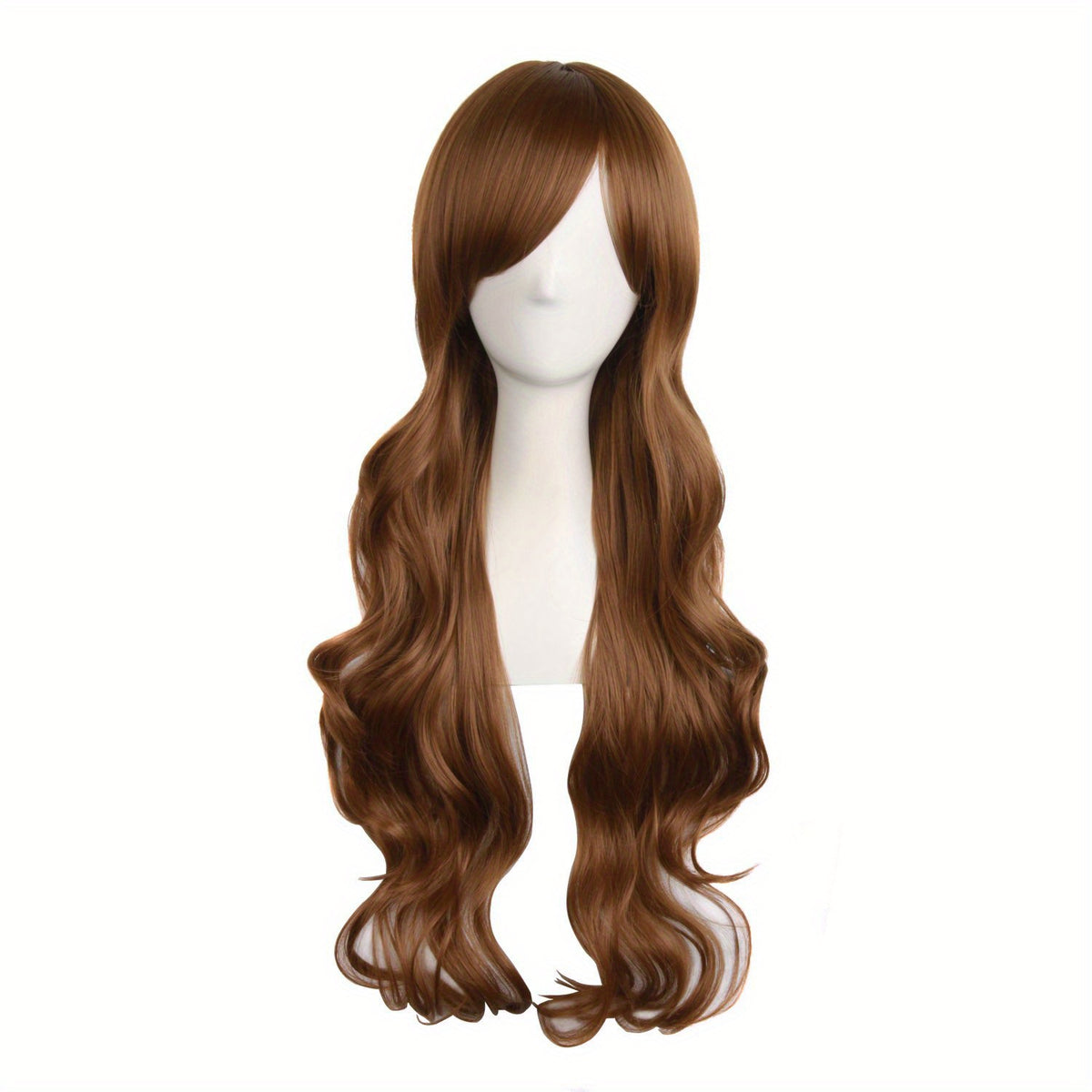 28" Long Curly Wig – Synthetic, Heat-Resistant, Side Bangs