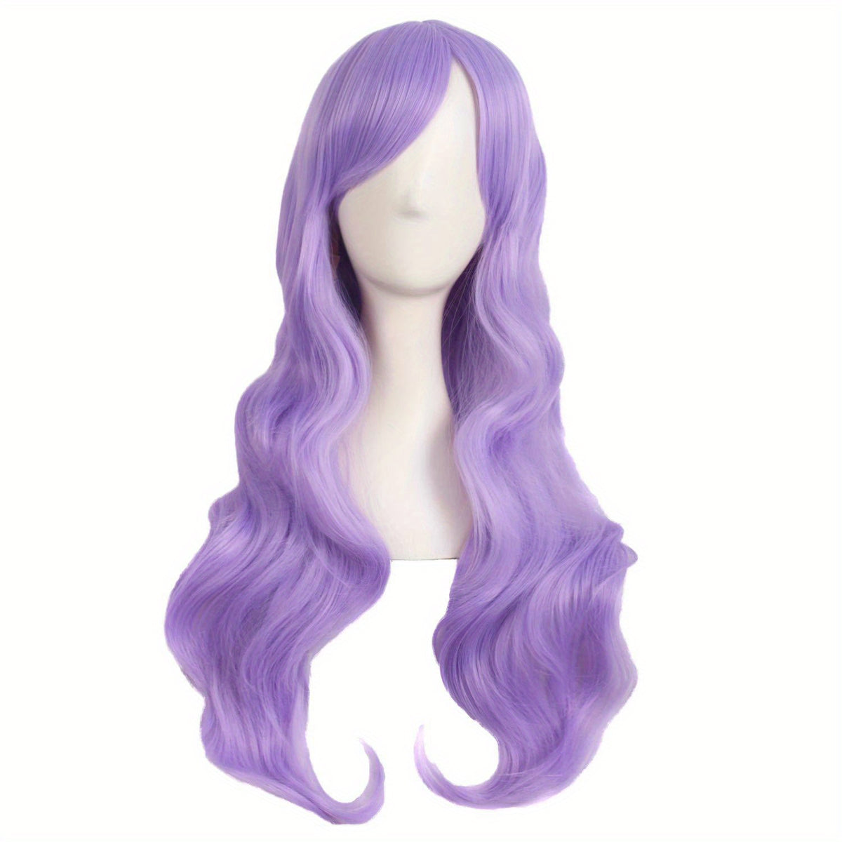 28" Long Curly Wig – Synthetic, Heat-Resistant, Side Bangs