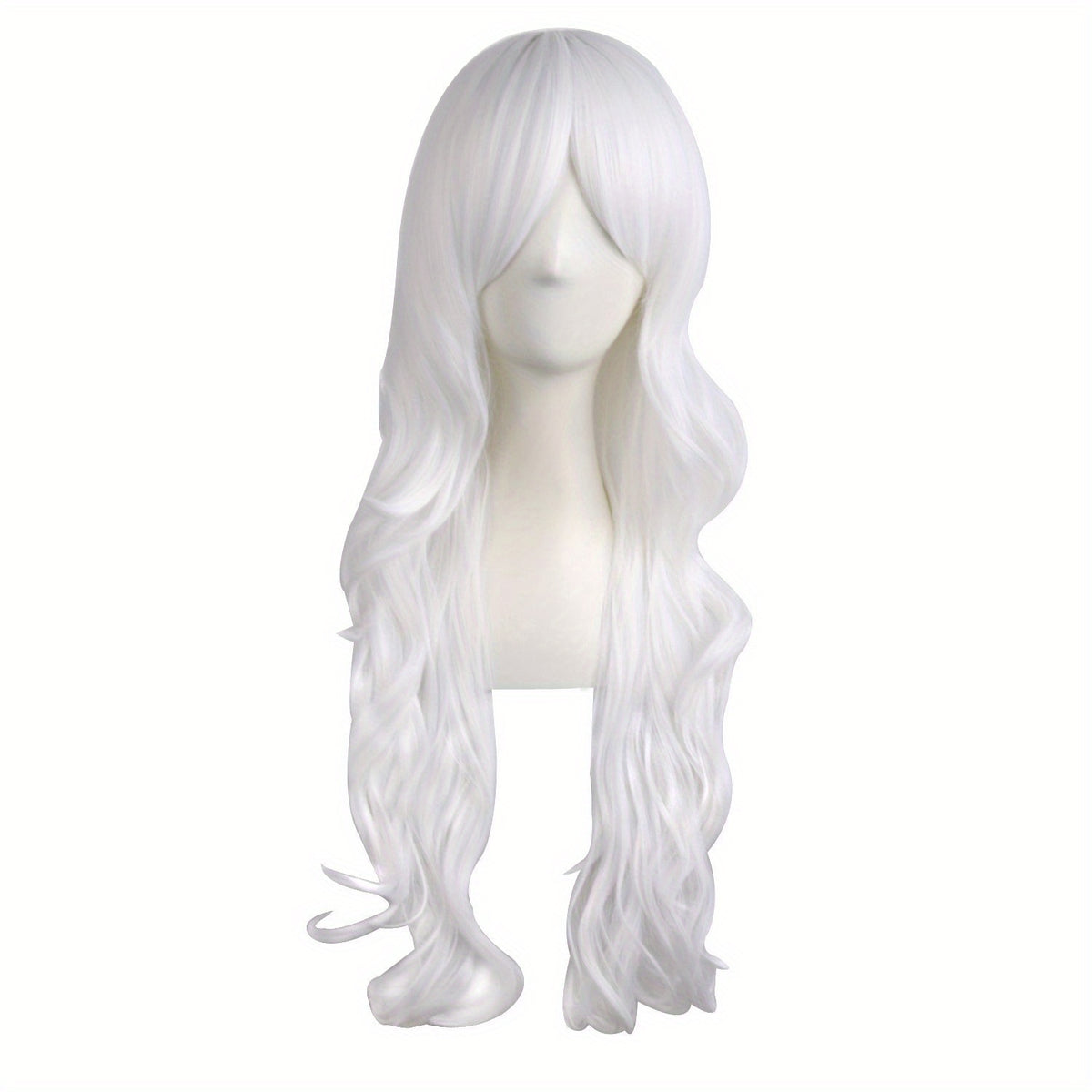 28" Long Curly Wig – Synthetic, Heat-Resistant, Side Bangs