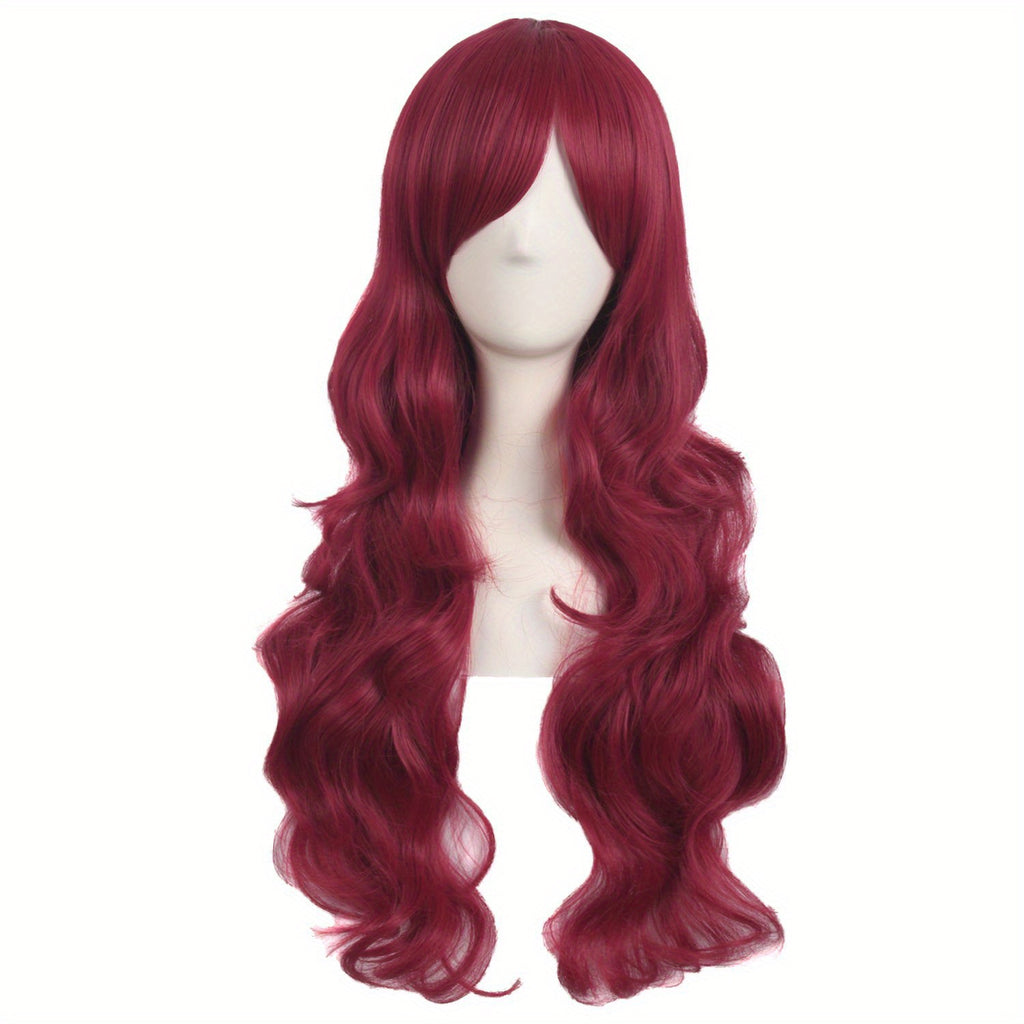 28" Long Curly Wig – Synthetic, Heat-Resistant, Side Bangs