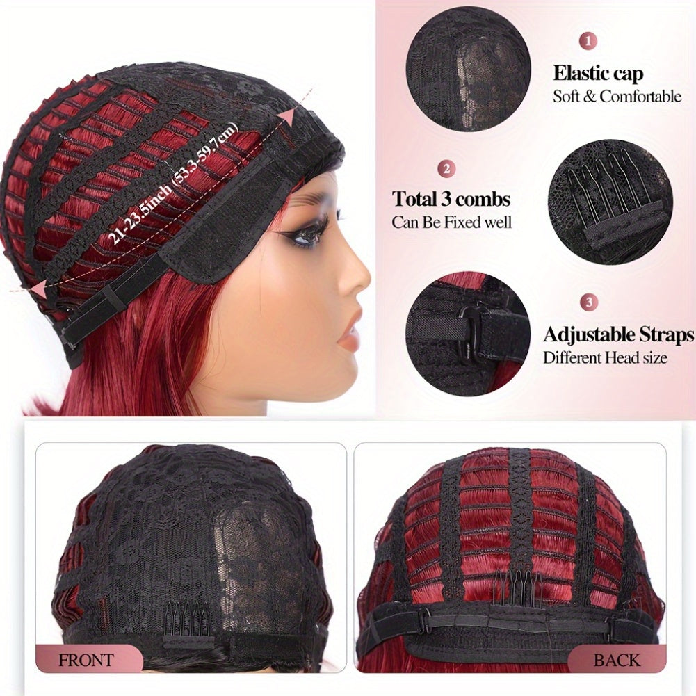 Black to Red Ombre Bob Wig – Heat-Resistant, Side Part, Natural Look