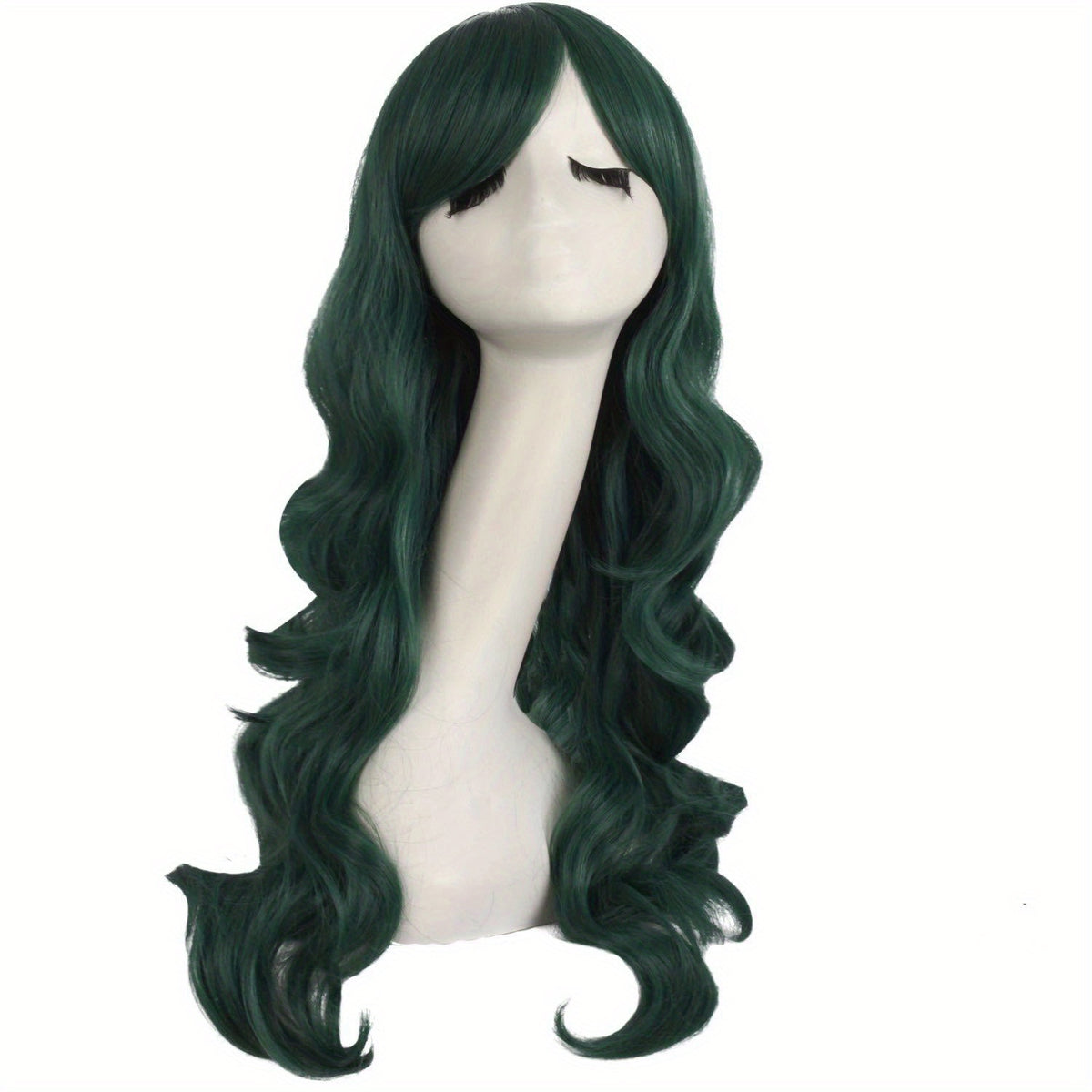 28" Long Curly Wig – Synthetic, Heat-Resistant, Side Bangs