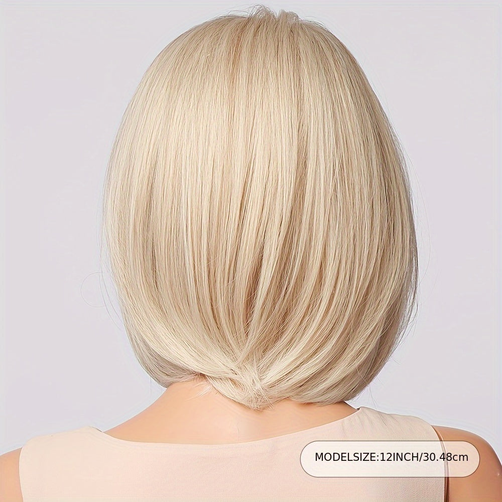 Short Straight Wig – Slight Part, Synthetic Fiber for Women