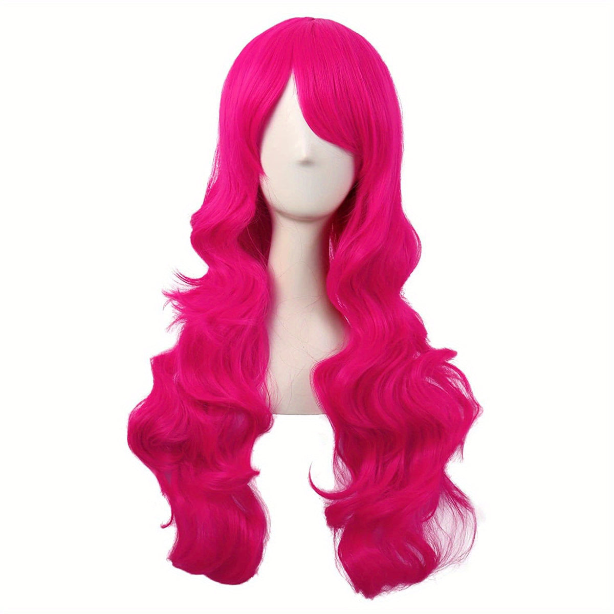 28" Long Curly Wig – Synthetic, Heat-Resistant, Side Bangs