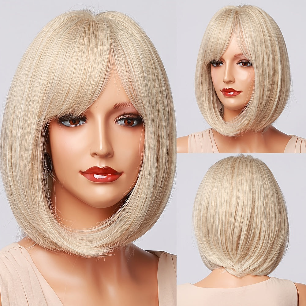 Short Straight Wig – Slight Part, Synthetic Fiber for Women