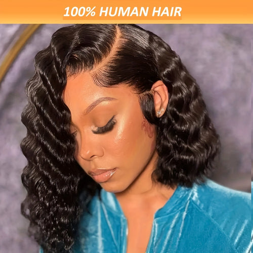 13x4 Deep Wave Bob Wig – 180% Brazilian Remy, Pre-Plucked Lace Front