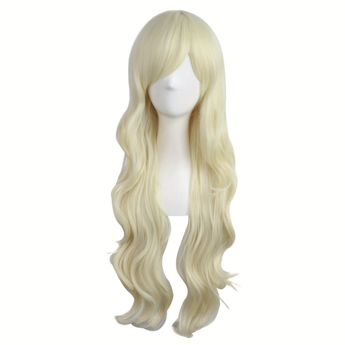 28" Long Curly Wig – Synthetic, Heat-Resistant, Side Bangs