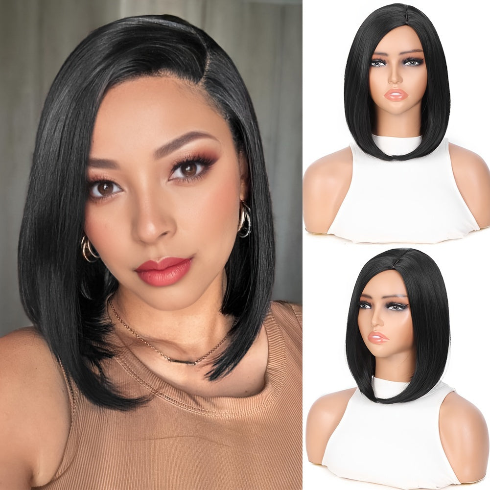 Black to Red Ombre Bob Wig – Heat-Resistant, Side Part, Natural Look