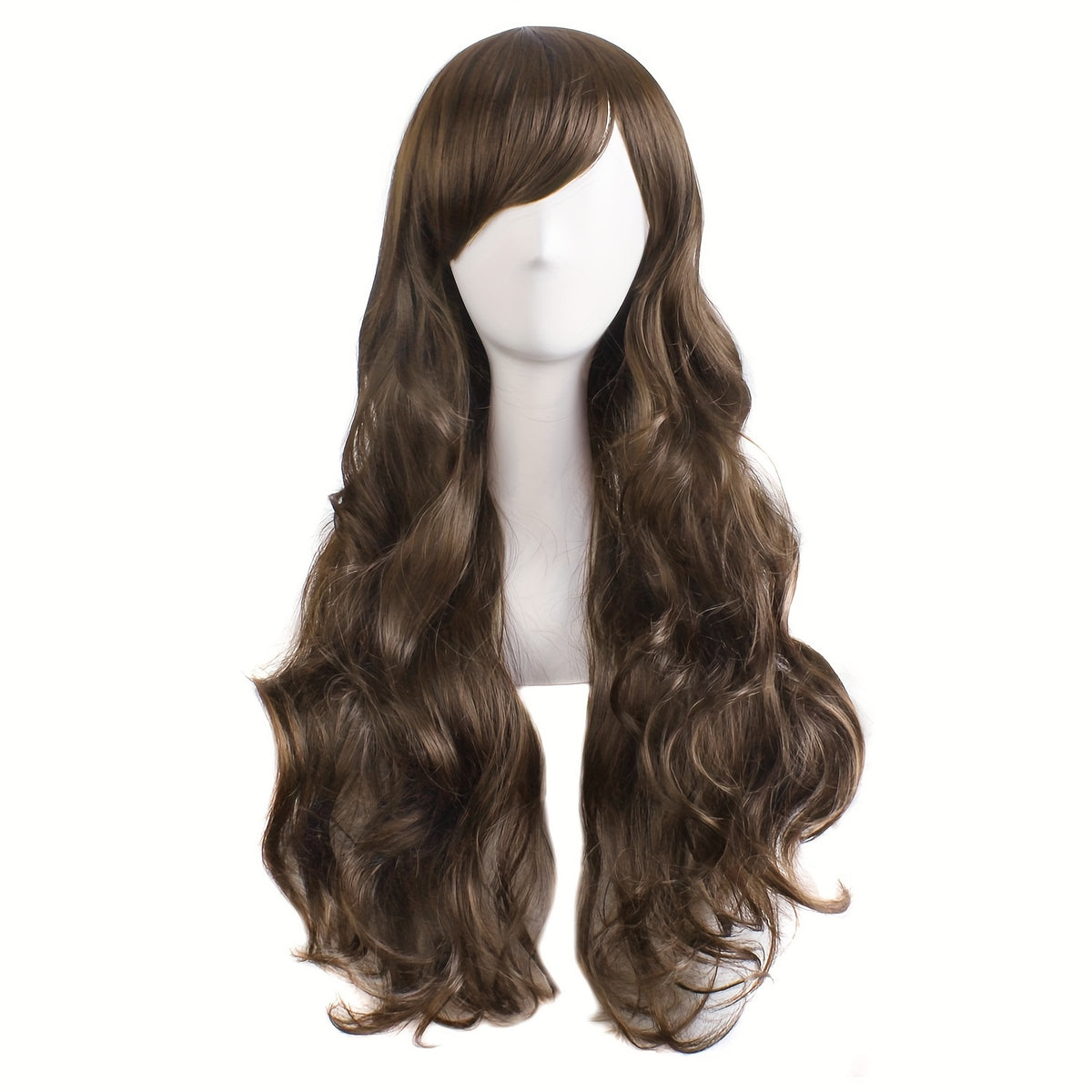 28" Long Curly Wig – Synthetic, Heat-Resistant, Side Bangs