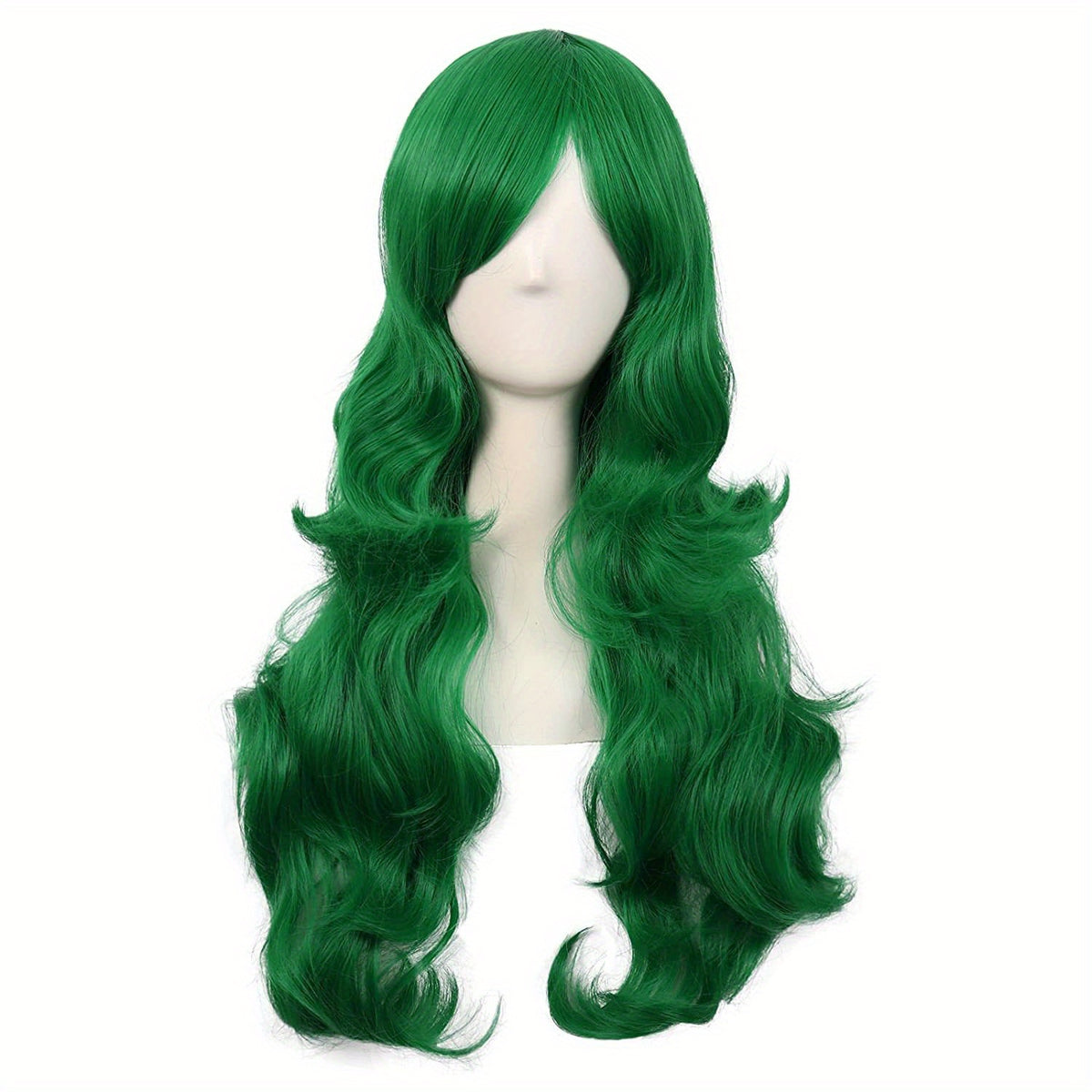 28" Long Curly Wig – Synthetic, Heat-Resistant, Side Bangs