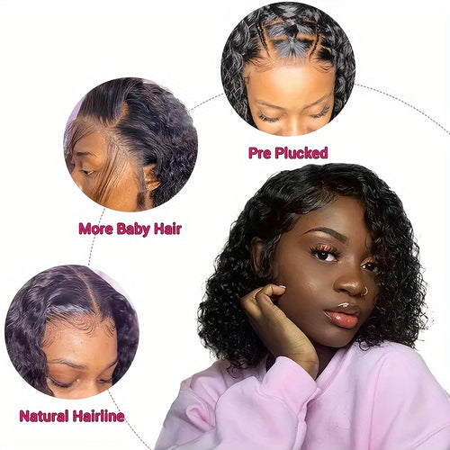 13x4 Deep Wave Bob Wig – 180% Brazilian Remy, Pre-Plucked Lace Front