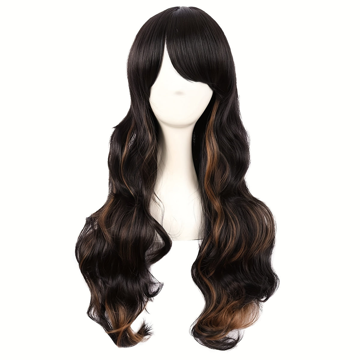 28" Long Curly Wig – Synthetic, Heat-Resistant, Side Bangs